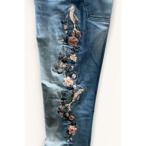 IKKS Koi Fish Embroidered Jeans Womens 34 US 2 High Rise Cropped Floral
